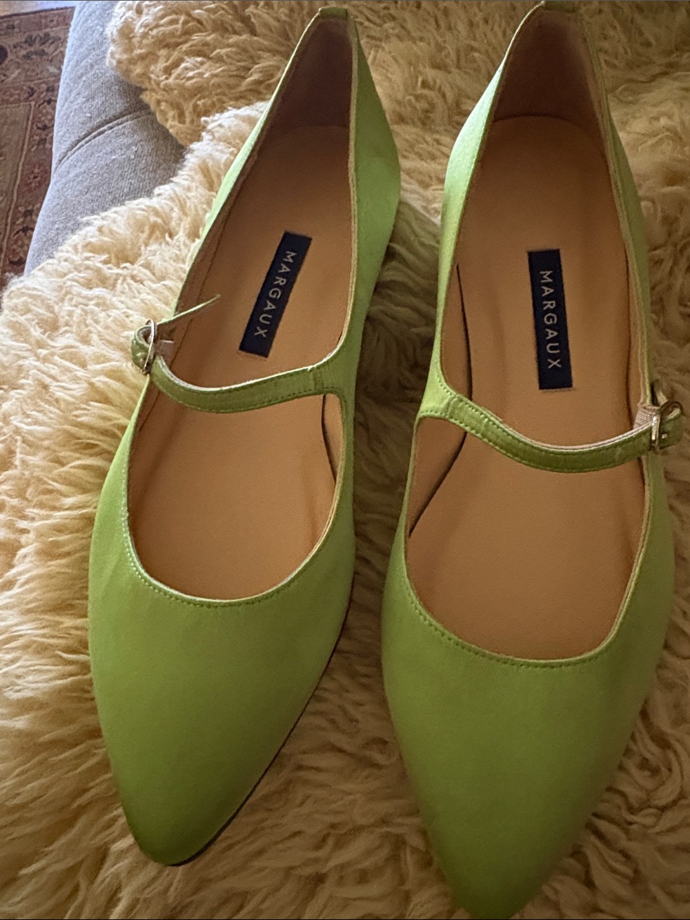 Margaux Lime Green Pointed Mary Jane Flats sz 37 1/2